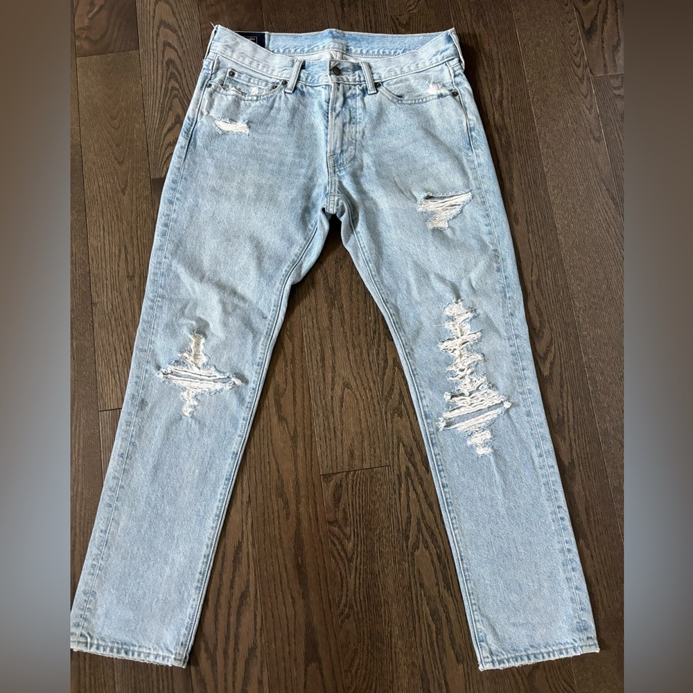 Distressed 31x30 Abercrombie and Fitch Light Blue Jeans (Used)